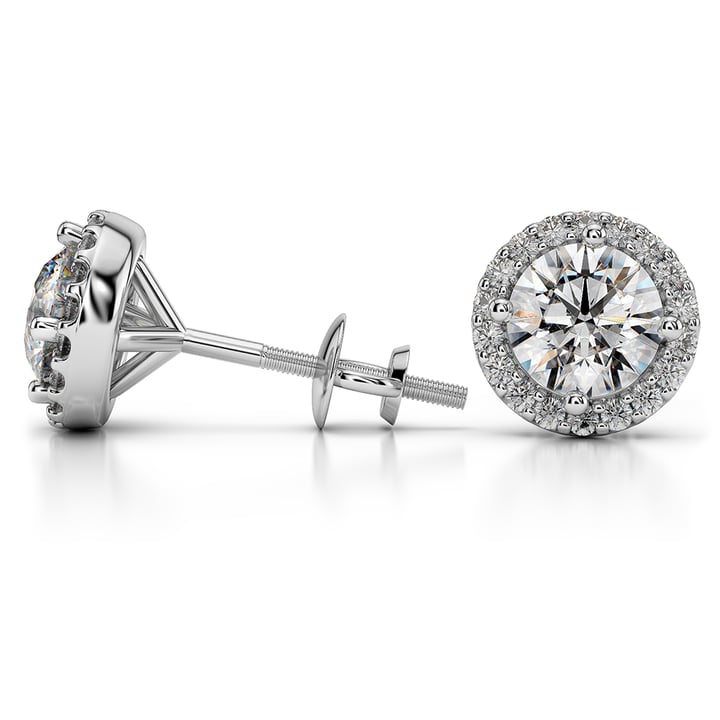 Round Halo Diamond Earring Settings In Platinum | 03