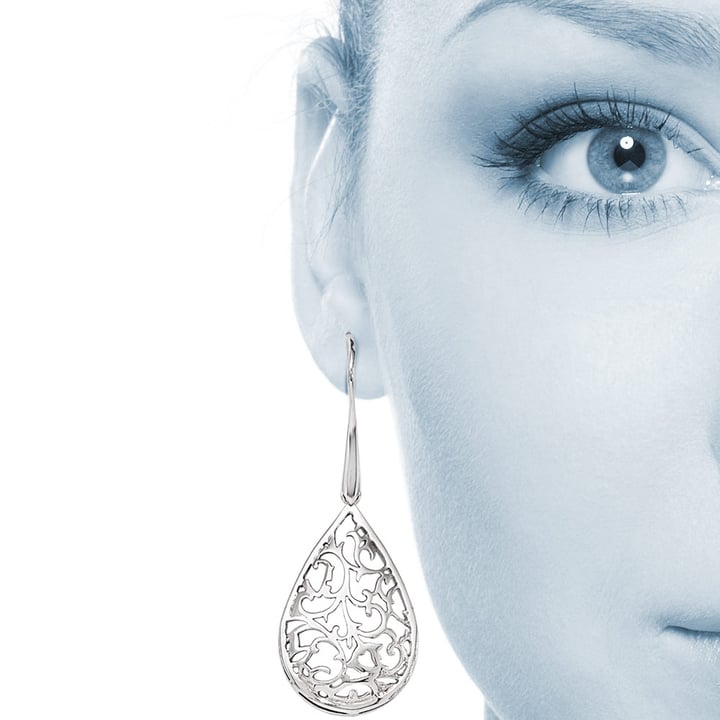 Silver Filigree Earrings In A Paisley Dangle Design | Thumbnail 01