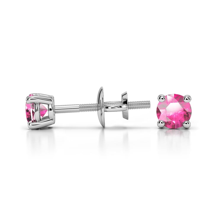 Pink Sapphire Stud Earrings In White Gold (3.2 Mm) | Thumbnail 01