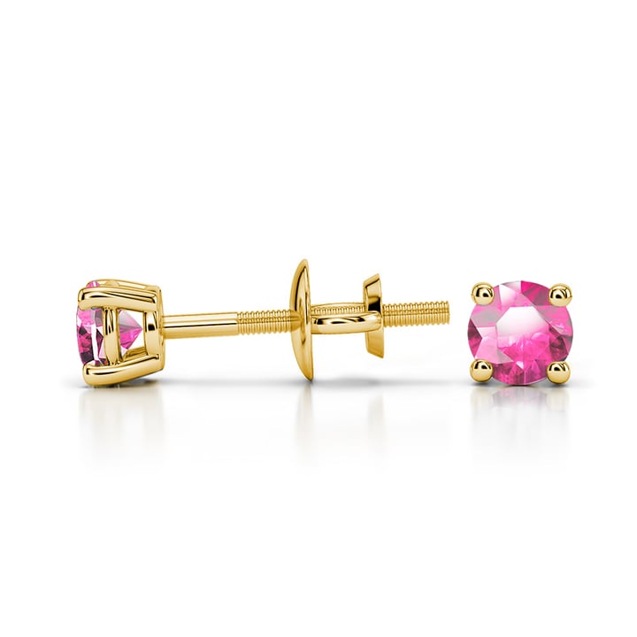 Pink Sapphire Stud Earrings In Gold (3.2 Mm) | 03