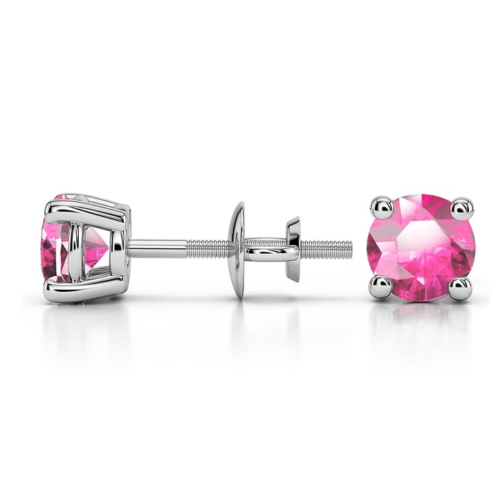 Pink Sapphire Round Gemstone Stud Earrings in Platinum (5.1 mm) | Thumbnail 01