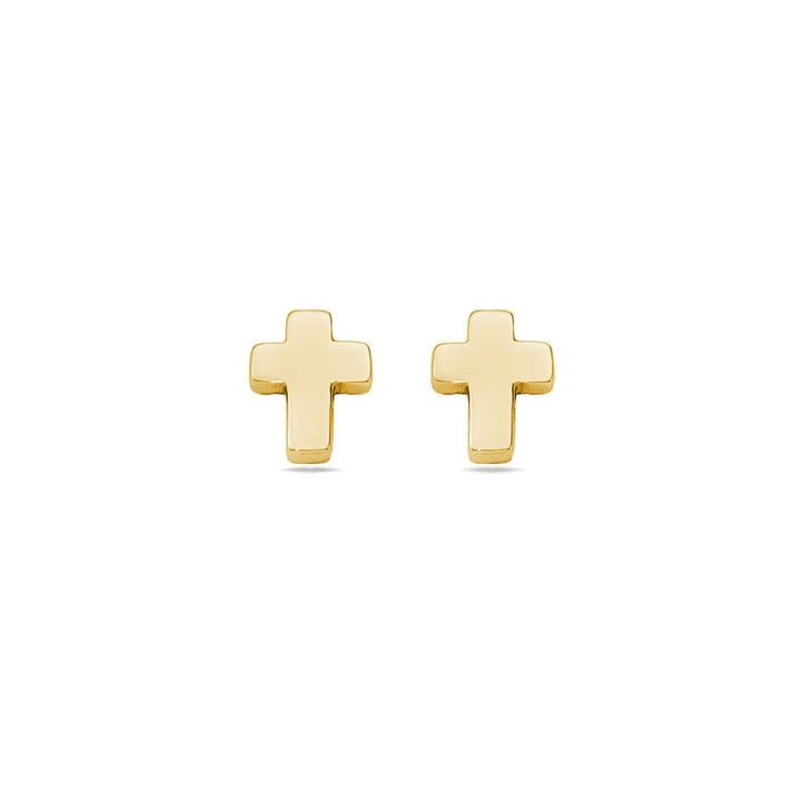 Polished Cross Stud Earrings in Yellow Gold | Zoom