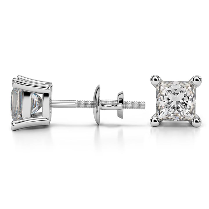 1 1/2 Ctw Princess Diamond Stud Earrings In White Gold - Value Collection | 03