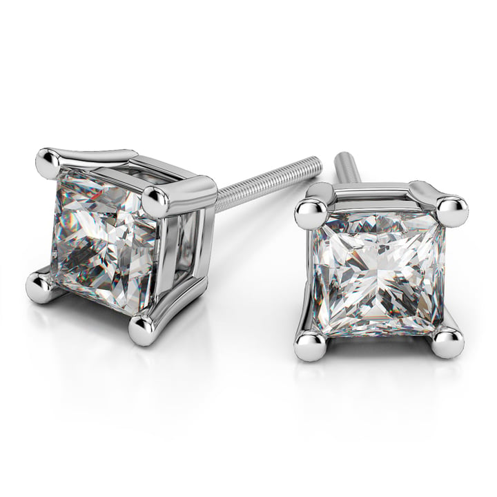 1 Ctw Diamond Stud Platinum Earrings In A Princess Cut - Value Collection | Thumbnail 01