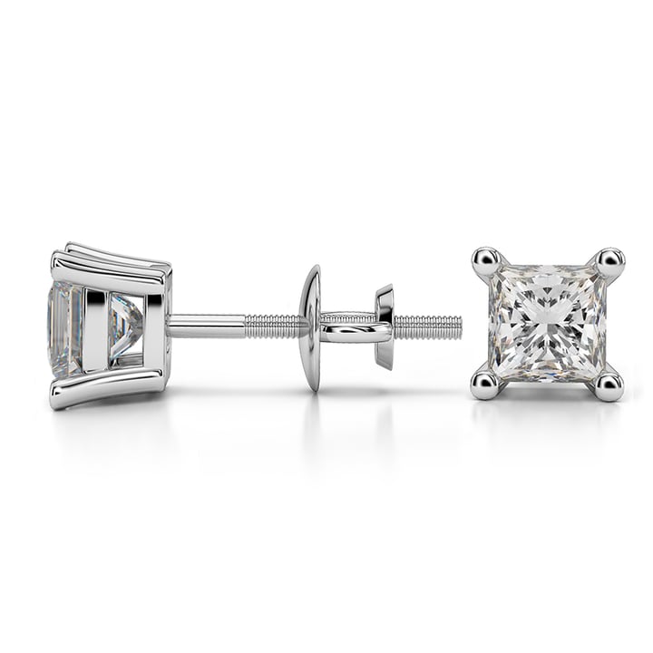 1 Ctw Diamond Stud Platinum Earrings In A Princess Cut - Value Collection | 03
