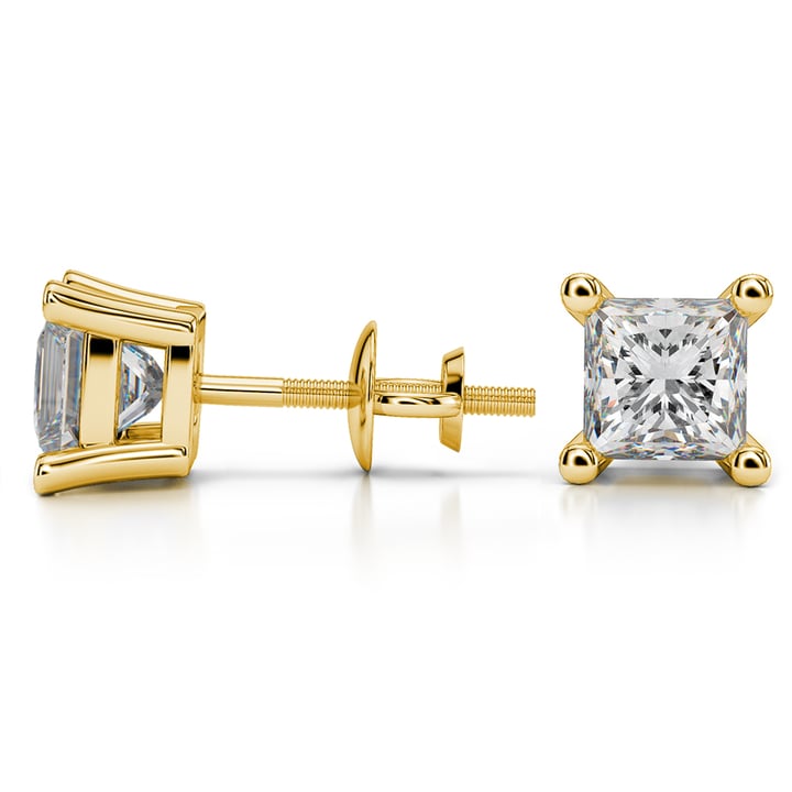 3 Ctw Princess Diamond Stud Earrings In Gold - Value Collection | Thumbnail 01
