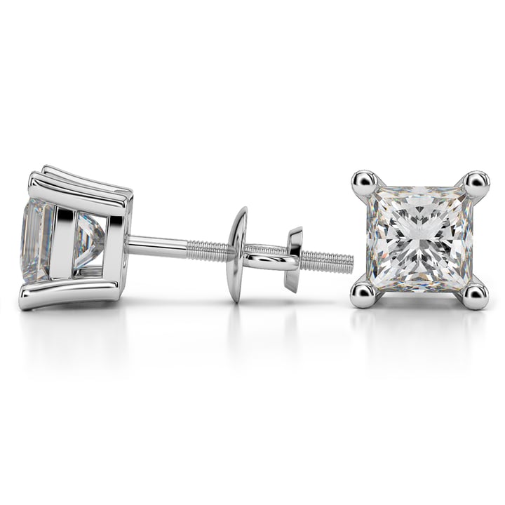 4 Ctw Princess Diamond Stud Earrings In Platinum - Value Collection | Thumbnail 01