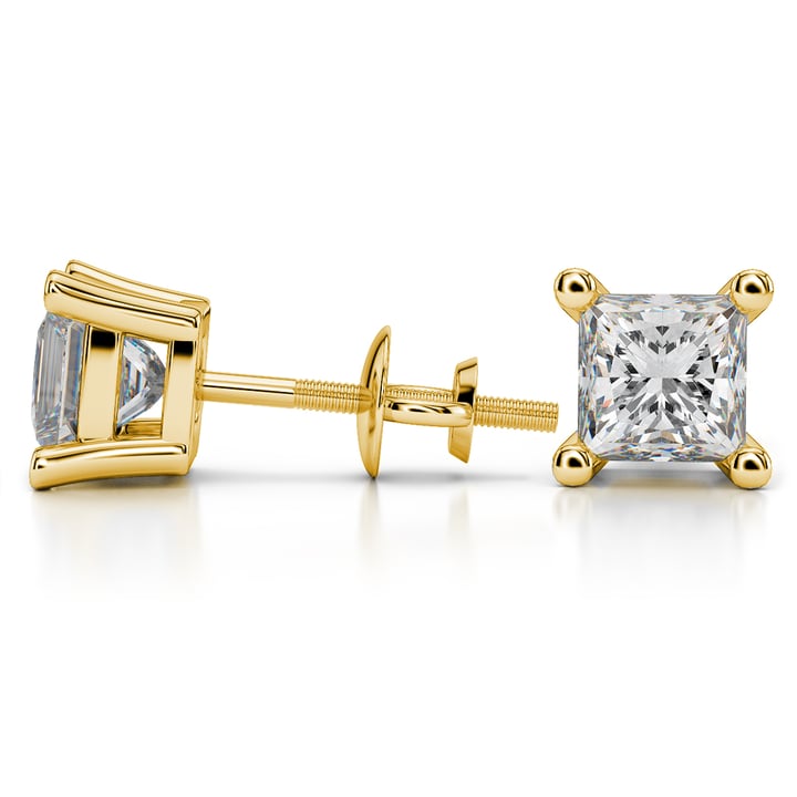4 Ctw Princess Diamond Stud Earrings In Gold - Value Collection | 03