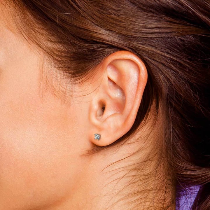 Single Moissanite Princess Cut Stud Earring In White Gold (5mm) | Thumbnail 01