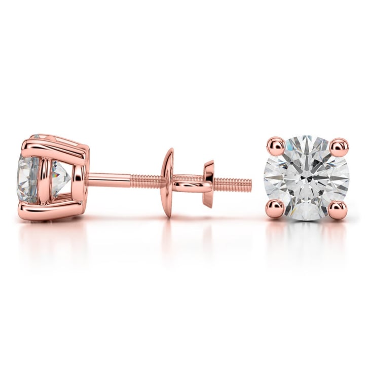 1 Carat Rose Gold Diamond Stud Earrings - Value Collection | 03