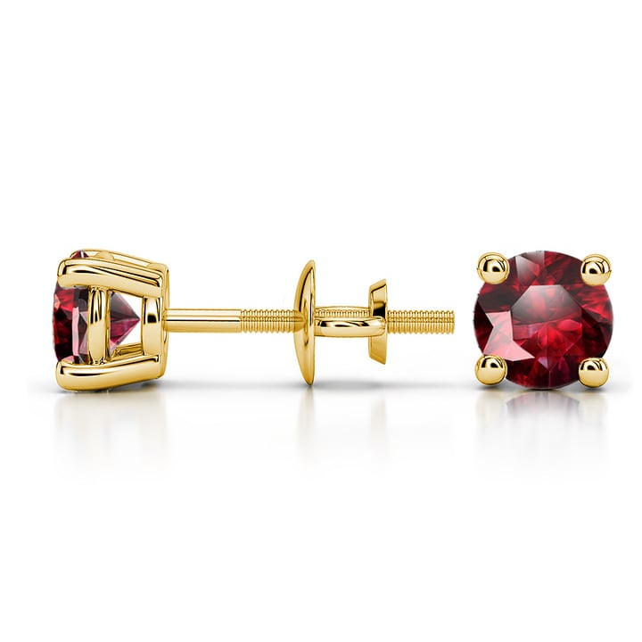 Ruby Round Gemstone Stud Earrings in Yellow Gold (5.1 mm) | 03