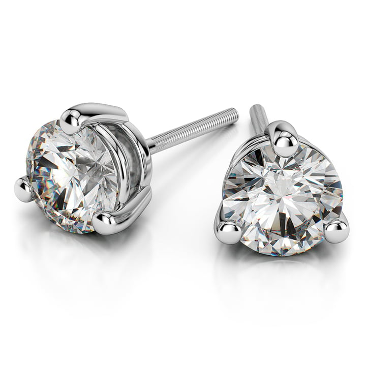 Three Prong Diamond Stud Earrings in White Gold (1/3 ctw) | Zoom