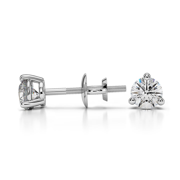 Three Prong Diamond Stud Earrings in White Gold (1/3 ctw) | 03