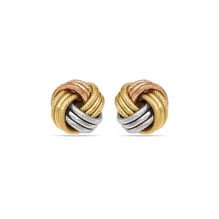 Tri-tone Gold Love Knot Stud Earrings | Zoom