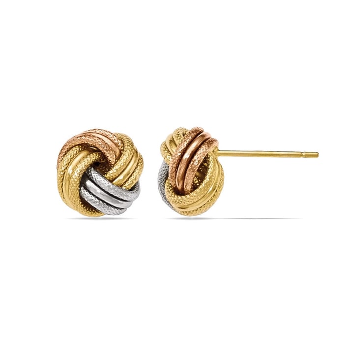 Tri-tone Gold Love Knot Stud Earrings | 02