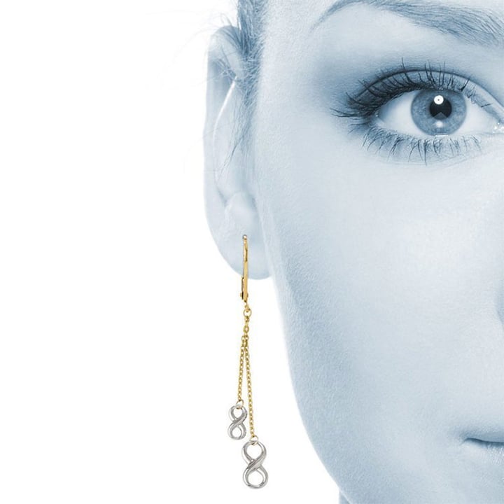 Infinity Twist Chain Drop Earrings In White And Yellow Gold  | 02
