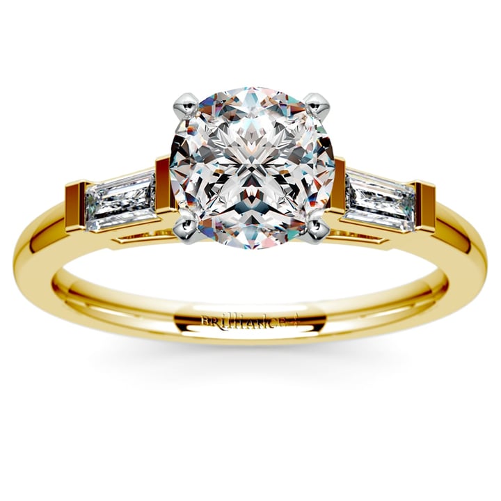 Baguette Accented Diamond Engagement Ring Setting In Yellow Gold | Zoom