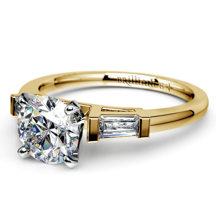 Baguette Accented Diamond Engagement Ring Setting In Yellow Gold | Thumbnail 04