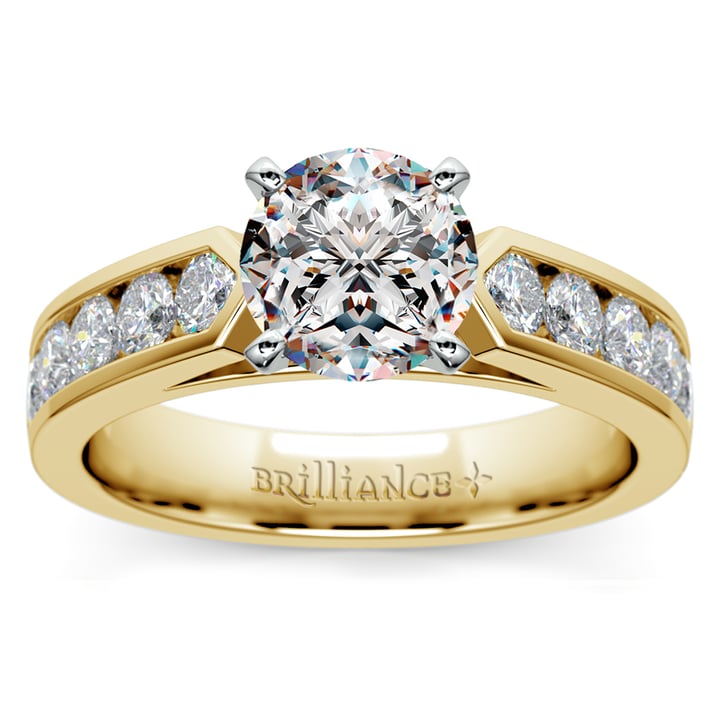 Channel Set Round Diamond Ring Setting In Yellow Gold