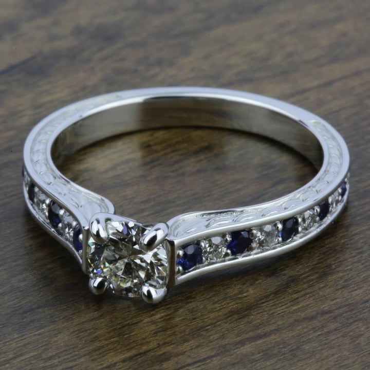 Antique Diamond and Sapphire Engagement Ring in White Gold | Thumbnail 05