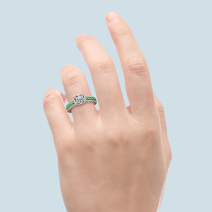 Antique Emerald And Diamond Engagement Ring In Platinum | Thumbnail 05