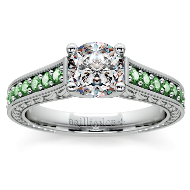 Antique Emerald And Diamond Engagement Ring In Platinum | Thumbnail 01