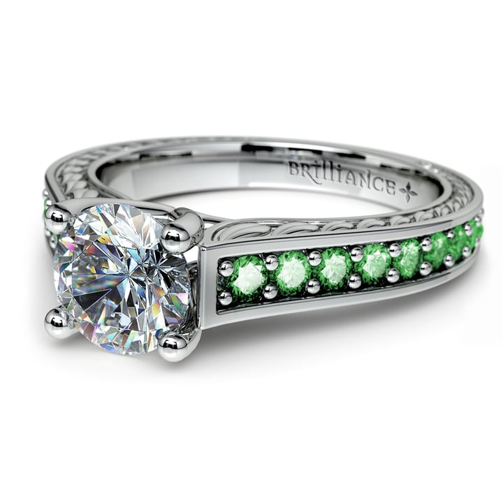 Antique Emerald And Diamond Engagement Ring In Platinum | 04