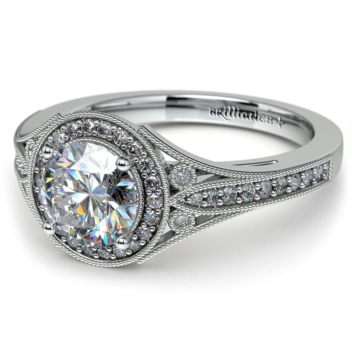 Art Deco Halo Diamond Engagement Ring in White Gold | 04