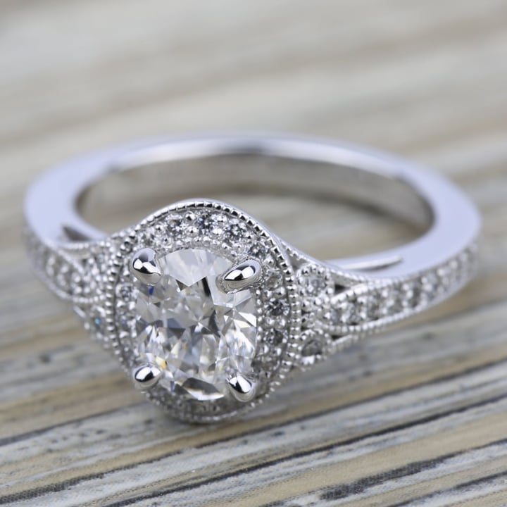 Art Deco Halo Diamond Engagement Ring in White Gold | Thumbnail 05