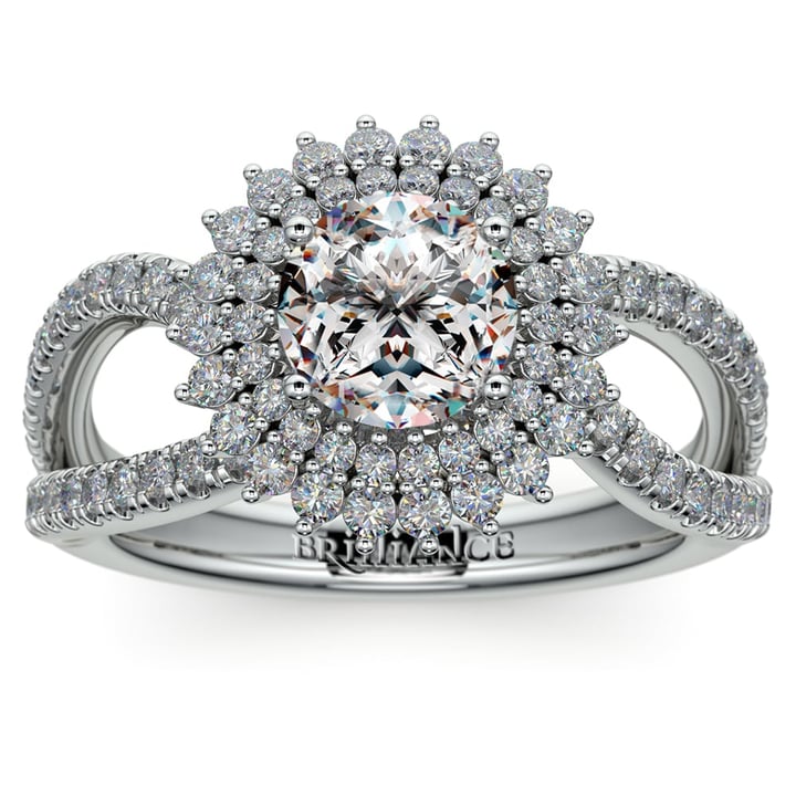 White Gold Sunburst Diamond Engagement Ring Setting | Thumbnail 01