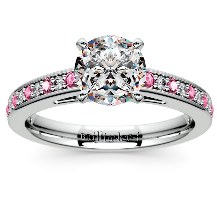 Cathedral Diamond & Pink Sapphire Gemstone Engagement Ring in White Gold | 01