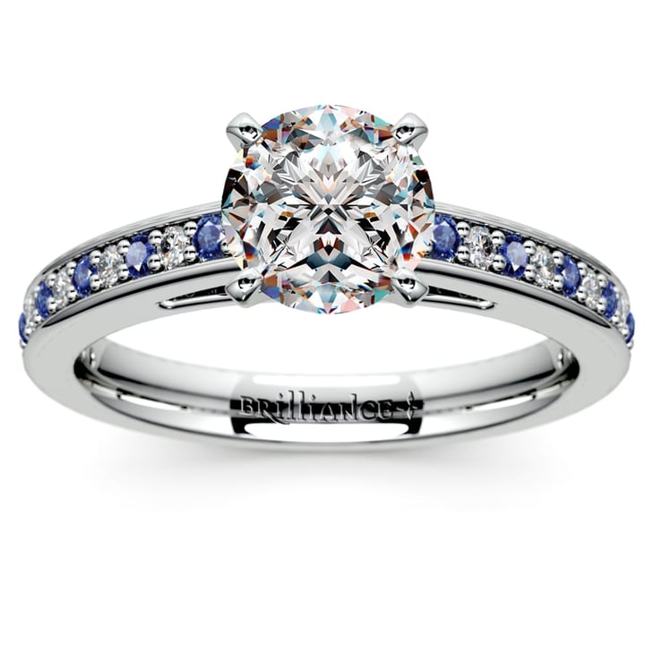 Diamond And Sapphire Cathedral Engagement Ring In White Gold | 01