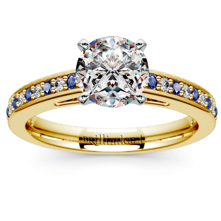 Sapphire Engagement Ring In Yellow Gold With Cathedral Setting | 01