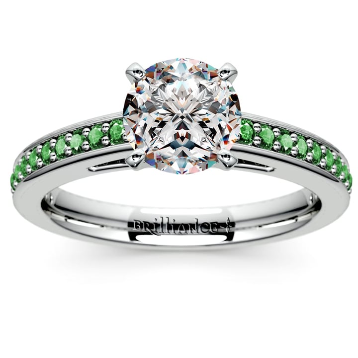 Emerald Gemstone Engagement Ring With Cathedral Setting In White Gold | 01