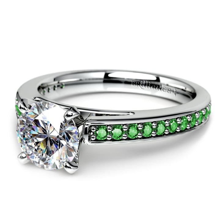 Emerald Gemstone Engagement Ring With Cathedral Setting In White Gold | 04
