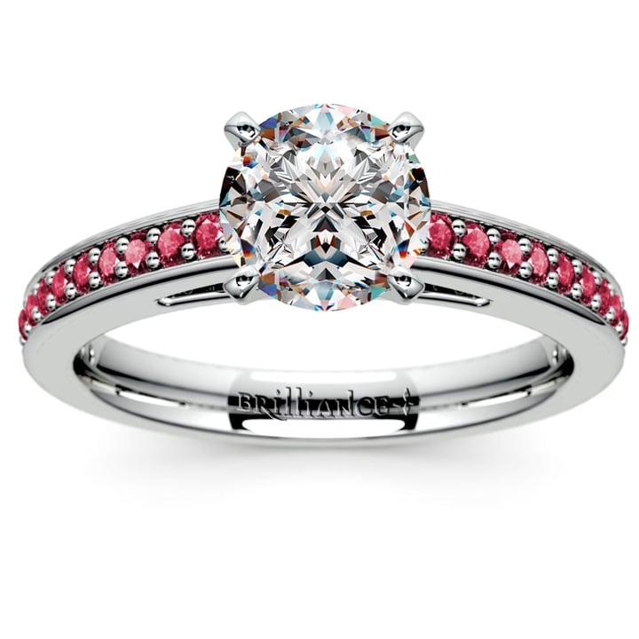 White Gold Ruby Engagement Ring With Cathedral Setting | Zoom