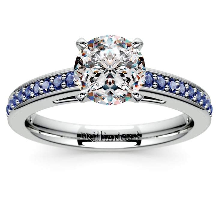 Blue Sapphire Pave Band Engagement Ring Setting In White Gold | 01