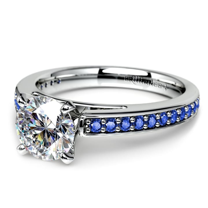 Blue Sapphire Pave Band Engagement Ring Setting In White Gold | 04
