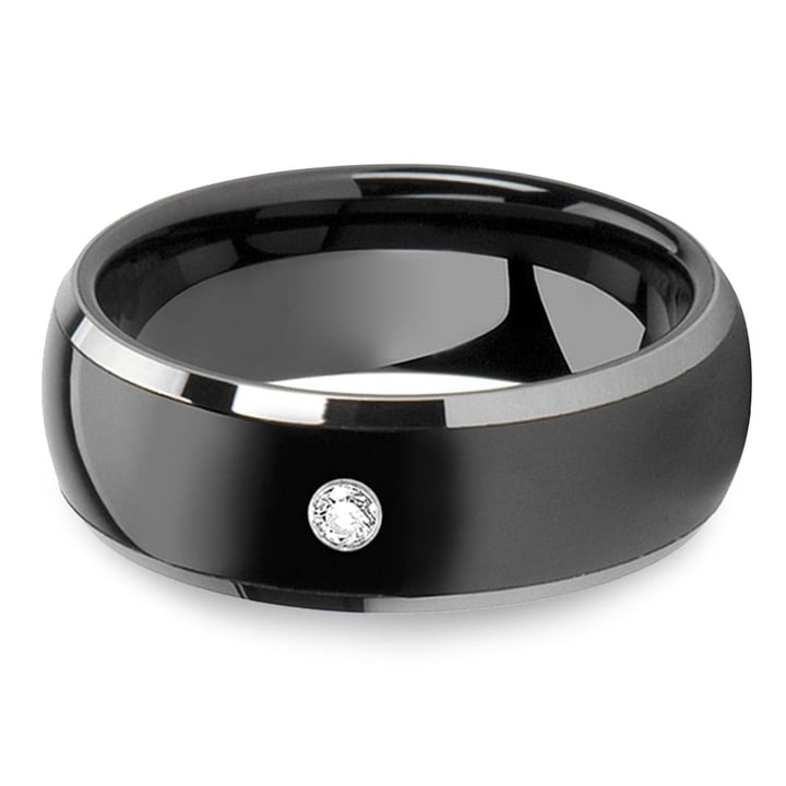 Mens Diamond Inlay Ring In Tungsten With Ceramic Inlay  | 01