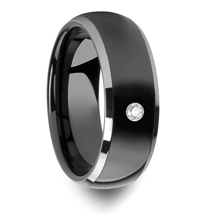 Mens Diamond Inlay Ring In Tungsten With Ceramic Inlay  | Thumbnail 02