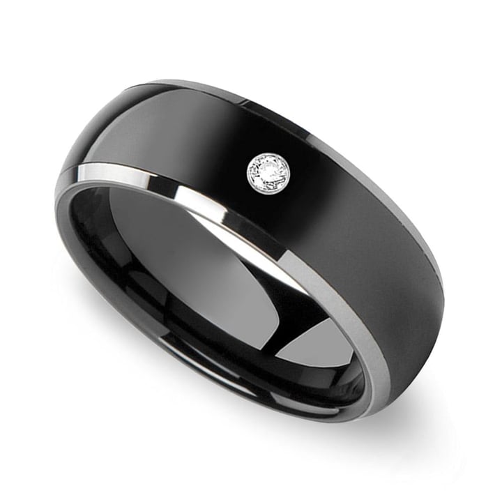Mens Diamond Inlay Ring In Tungsten With Ceramic Inlay  | 03
