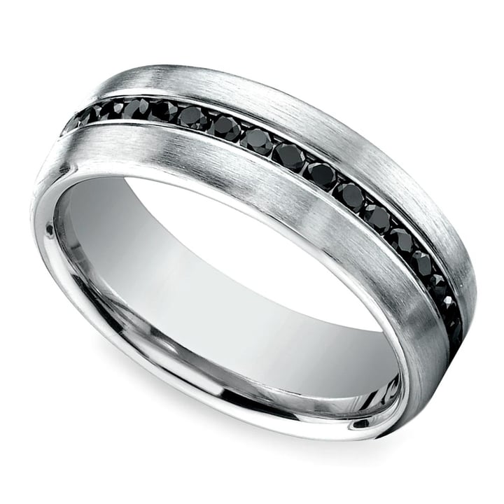 Mens White Gold Ring With Black Diamonds | 03