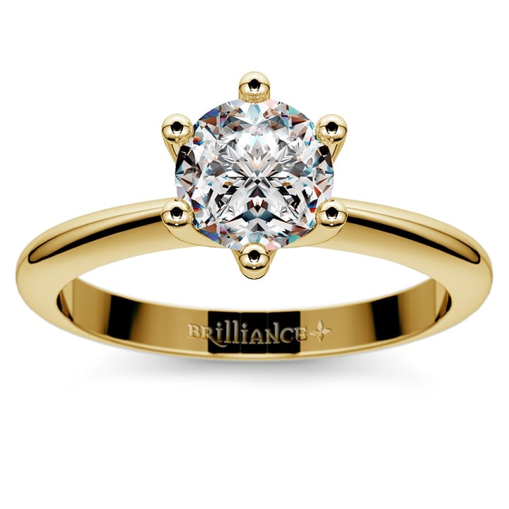 Classic Gold Six Prong Solitaire Engagement Ring Setting | 01
