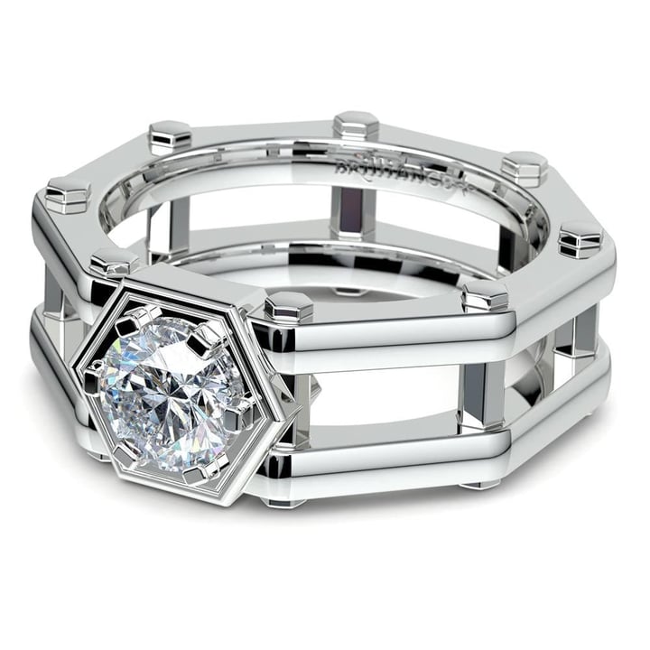 Moissanite Mangagement Ring In A Gear Design | 01