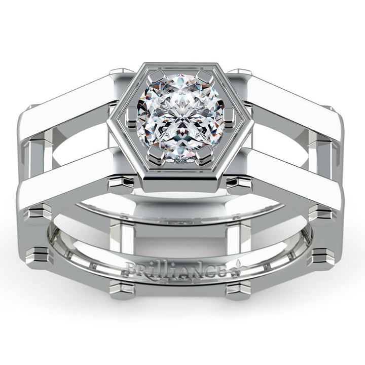 Moissanite Mangagement Ring In A Gear Design | 02
