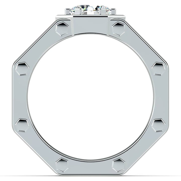 Moissanite Mangagement Ring In A Gear Design | Thumbnail 03