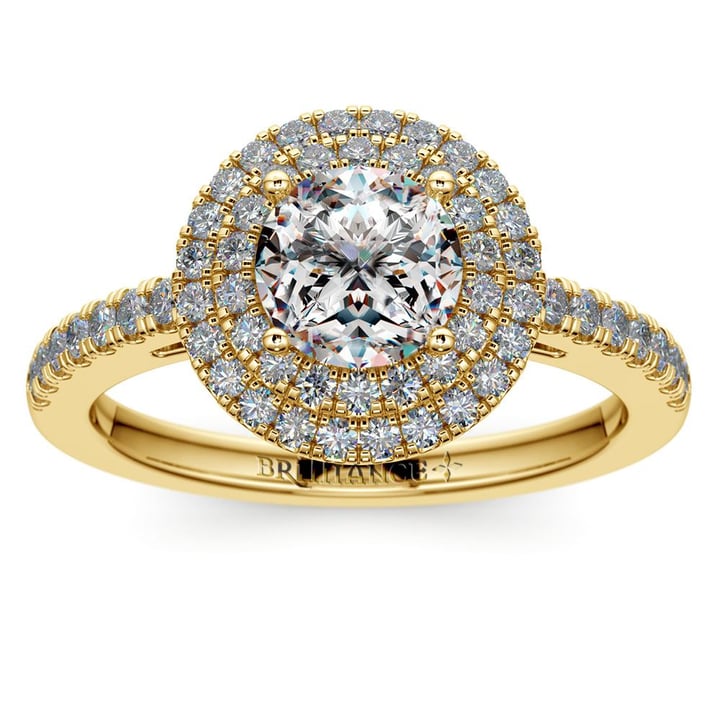 Yellow Gold Double Halo Engagement Ring | Zoom