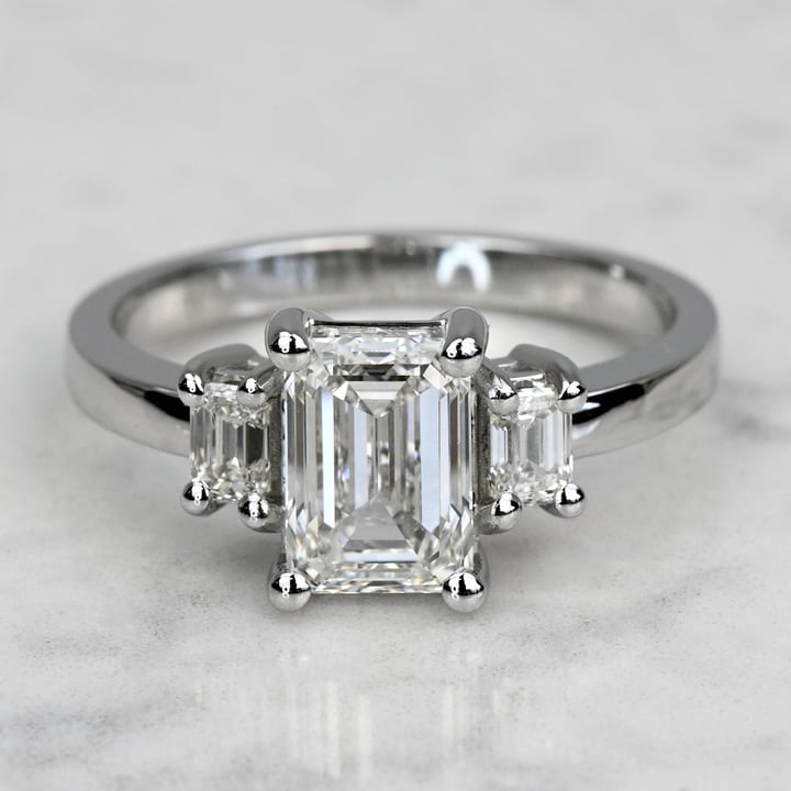 Emerald Cut Diamond 3 Stone Ring In Platinum | Thumbnail 05