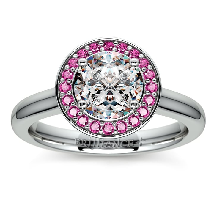 Pink Sapphire Gemstone Halo Engagement Ring Setting In Platinum | 01
