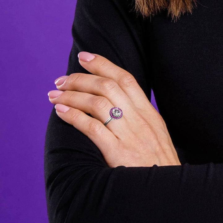 Pink Sapphire Gemstone Halo Engagement Ring Setting In Platinum | 06